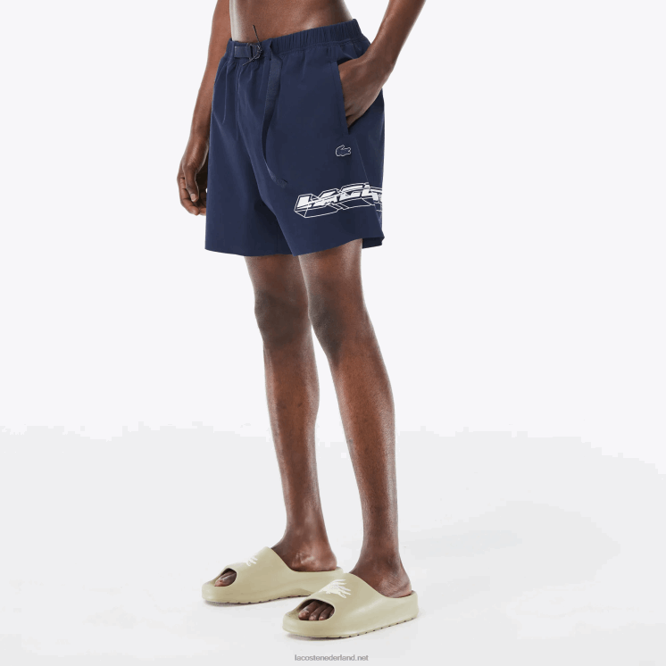 Lacoste sneldrogende zwembroek met logostreep 0828H528 blauwe kxe Heren