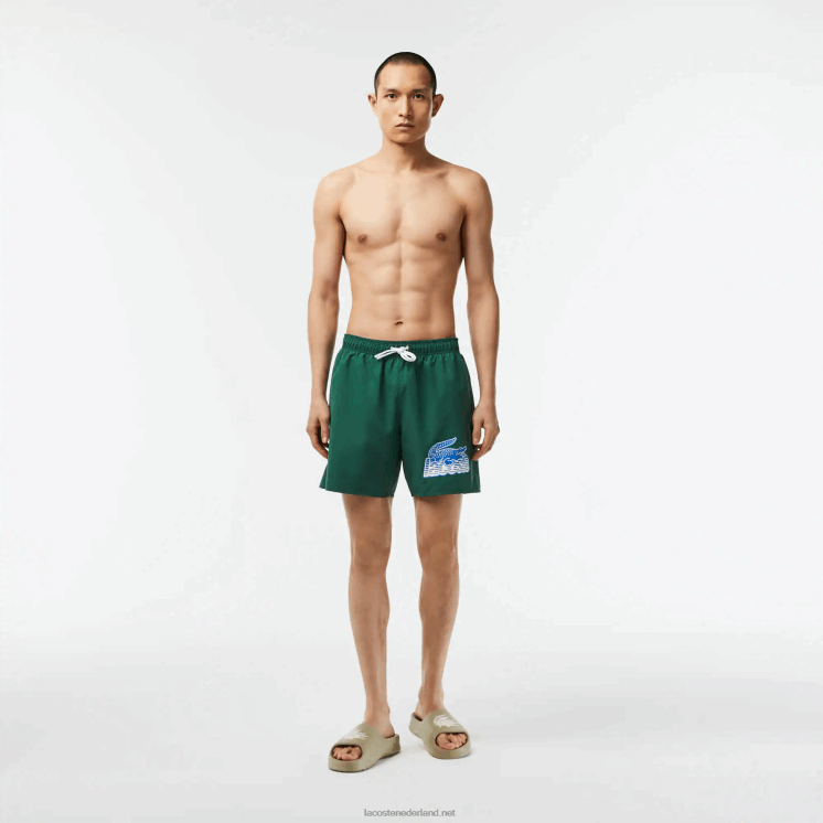 Lacoste sneldrogende zwembroek met reistas 0828H519 groen 132 Heren