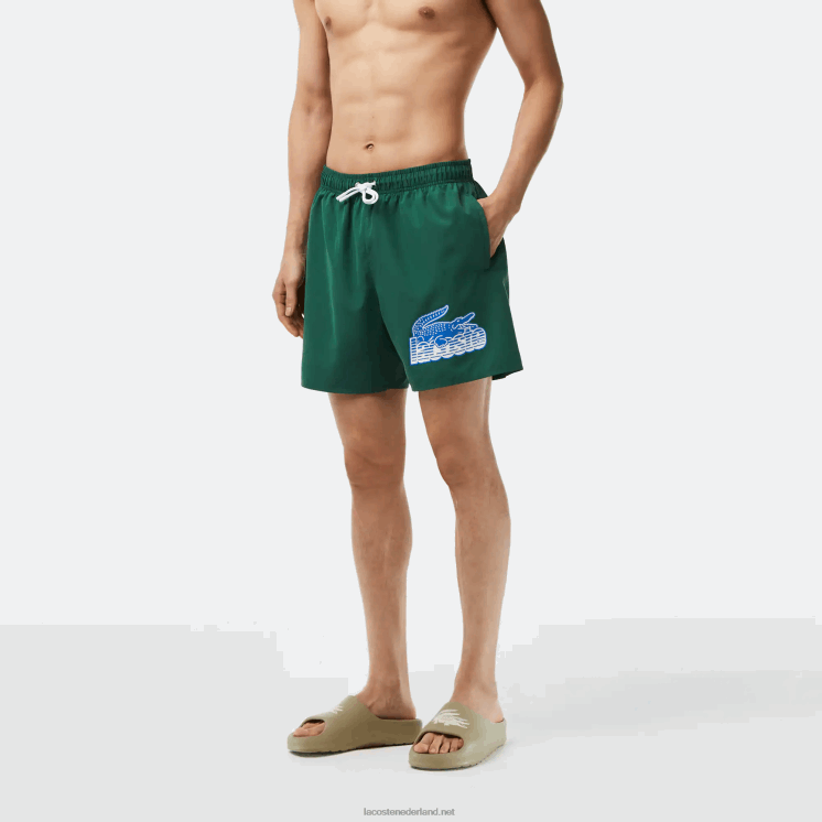 Lacoste sneldrogende zwembroek met reistas 0828H519 groen 132 Heren