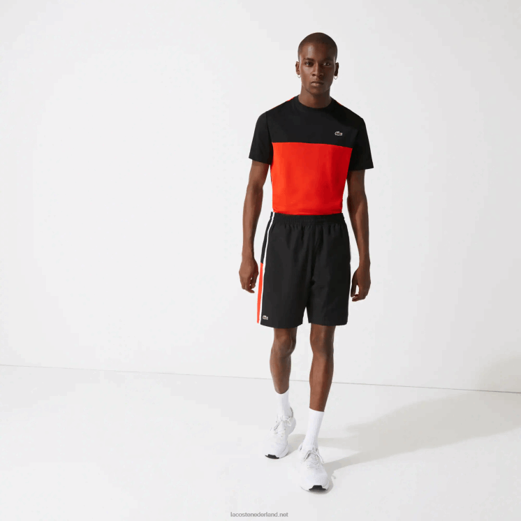 Lacoste sport colorblock panelen lichtgewicht shorts 0828H1365 zwart rood wit g54 Heren