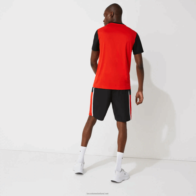 Lacoste sport colorblock panelen lichtgewicht shorts 0828H1365 zwart rood wit g54 Heren