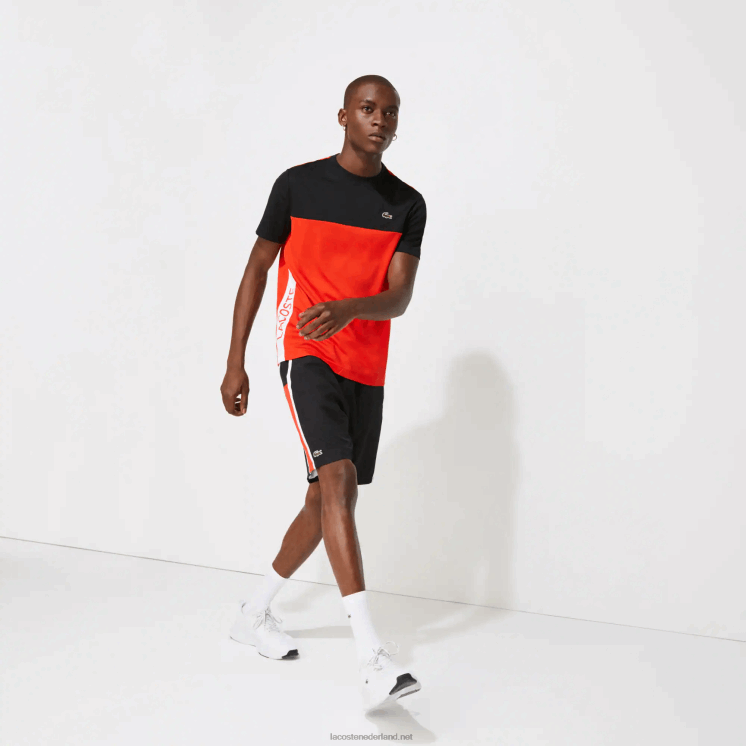 Lacoste sport colorblock panelen lichtgewicht shorts 0828H1365 zwart rood wit g54 Heren