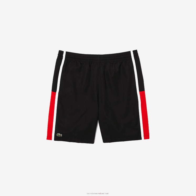 Lacoste sport colorblock panelen lichtgewicht shorts 0828H1365 zwart rood wit g54 Heren