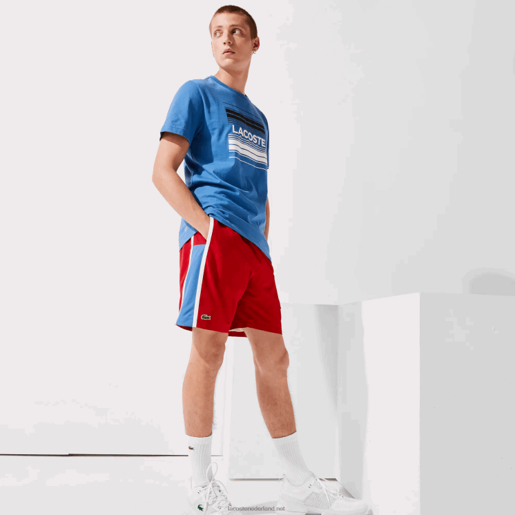 Lacoste sport colorblock panelen lichtgewicht shorts 0828H1366 rood blauw wit cmj Heren