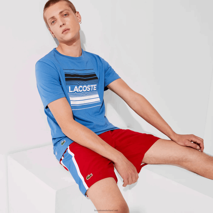 Lacoste sport colorblock panelen lichtgewicht shorts 0828H1366 rood blauw wit cmj Heren