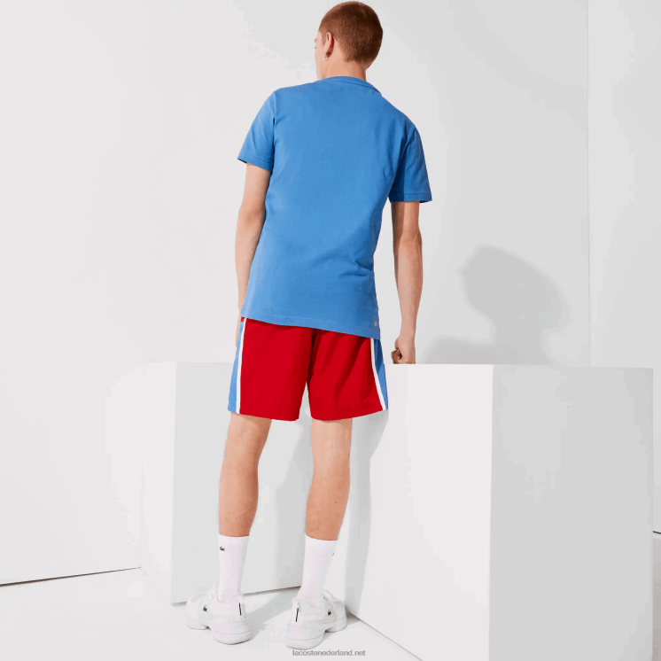 Lacoste sport colorblock panelen lichtgewicht shorts 0828H1366 rood blauw wit cmj Heren