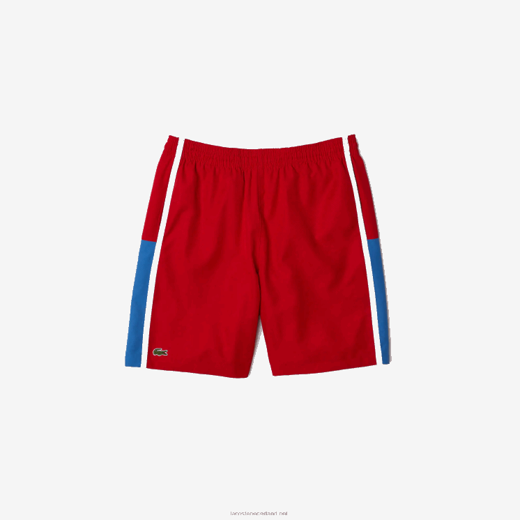 Lacoste sport colorblock panelen lichtgewicht shorts 0828H1366 rood blauw wit cmj Heren