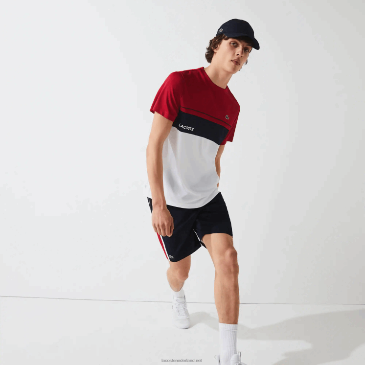 Lacoste sport colorblock panelen lichtgewicht shorts 0828H1367 marineblauw rood wit mwp Heren