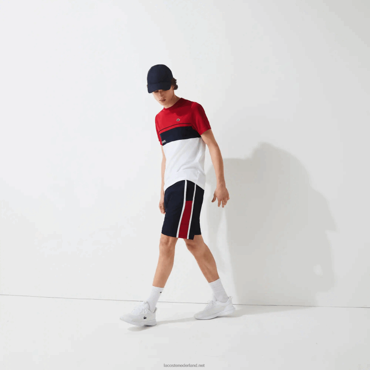 Lacoste sport colorblock panelen lichtgewicht shorts 0828H1367 marineblauw rood wit mwp Heren
