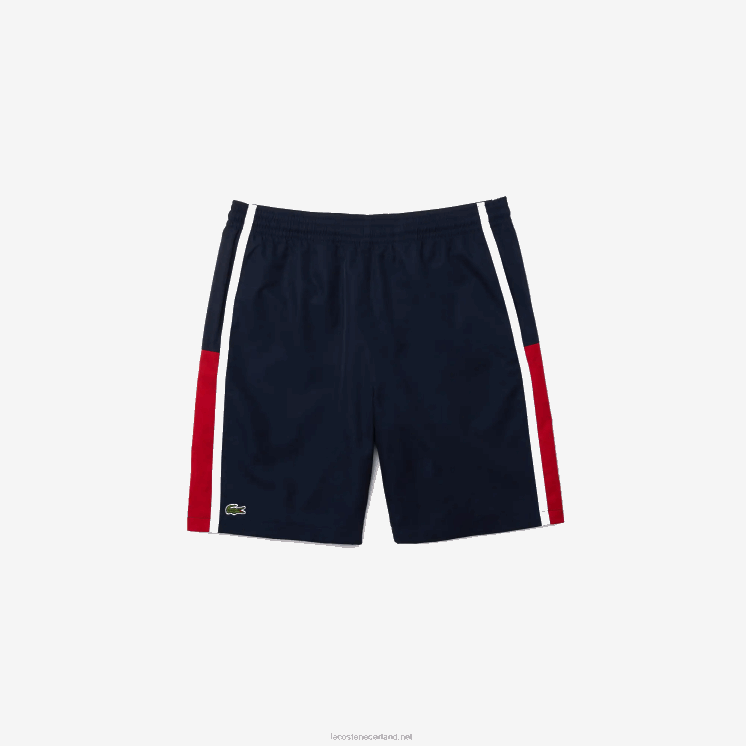 Lacoste sport colorblock panelen lichtgewicht shorts 0828H1367 marineblauw rood wit mwp Heren