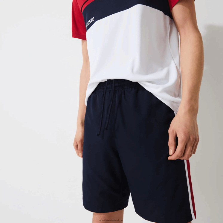 Lacoste sport colorblock panelen lichtgewicht shorts 0828H1367 marineblauw rood wit mwp Heren