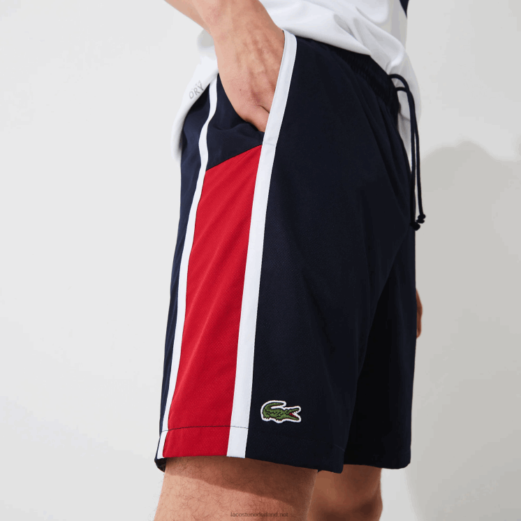 Lacoste sport colorblock panelen lichtgewicht shorts 0828H1367 marineblauw rood wit mwp Heren