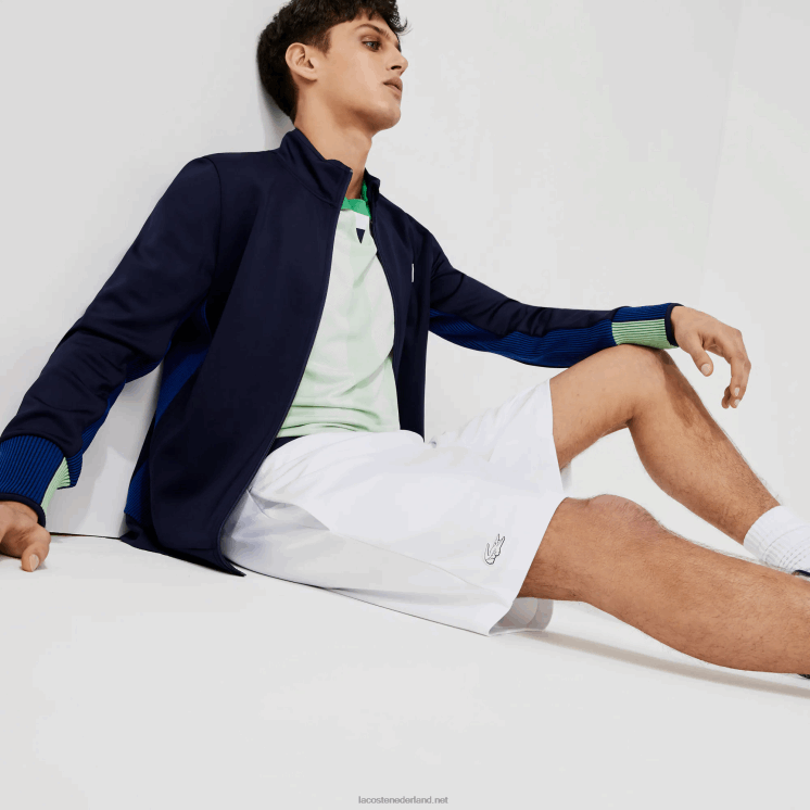 Lacoste sport contrasterende elastische taille jacquard shorts 0828H1563 wit marineblauw wit b0x Heren