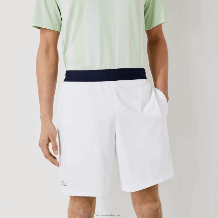 Lacoste sport contrasterende elastische taille jacquard shorts 0828H1563 wit marineblauw wit b0x Heren