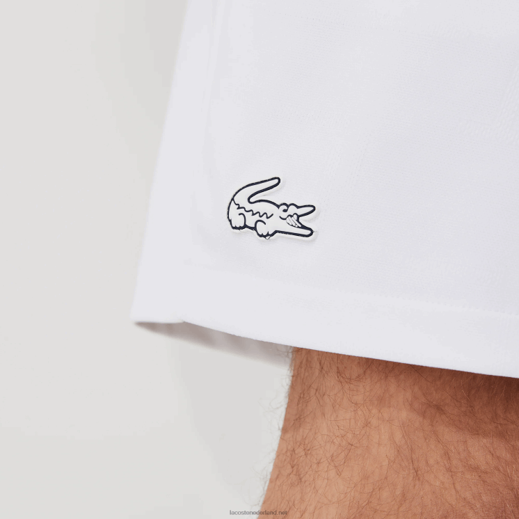 Lacoste sport contrasterende elastische taille jacquard shorts 0828H1563 wit marineblauw wit b0x Heren