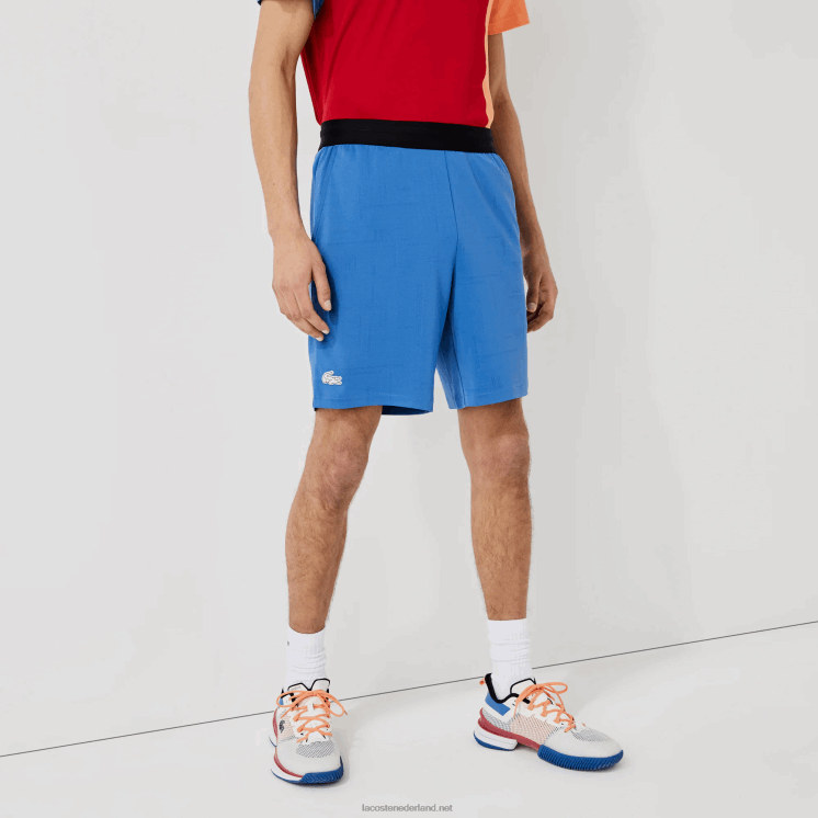 Lacoste sport contrasterende elastische taille jacquard shorts 0828H1564 blauw zwart wit x0b Heren