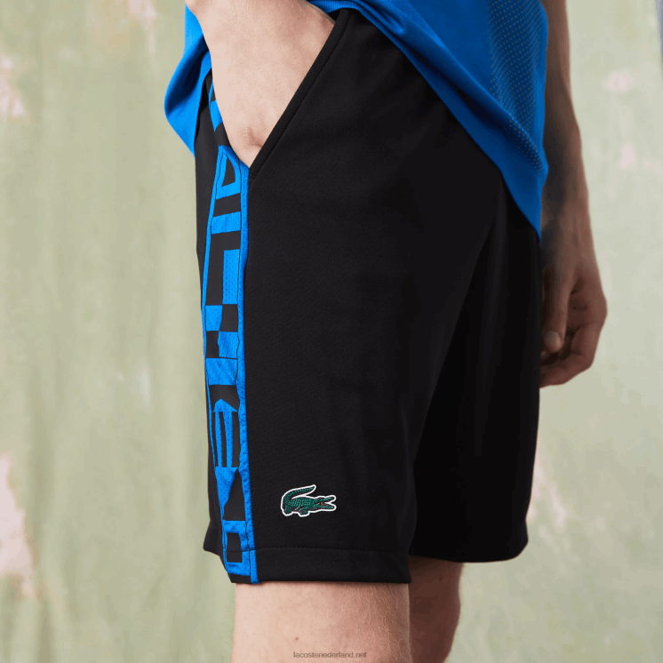 Lacoste tennisshort met contrasterende sportprint 0828H1535 zwart c31 Heren