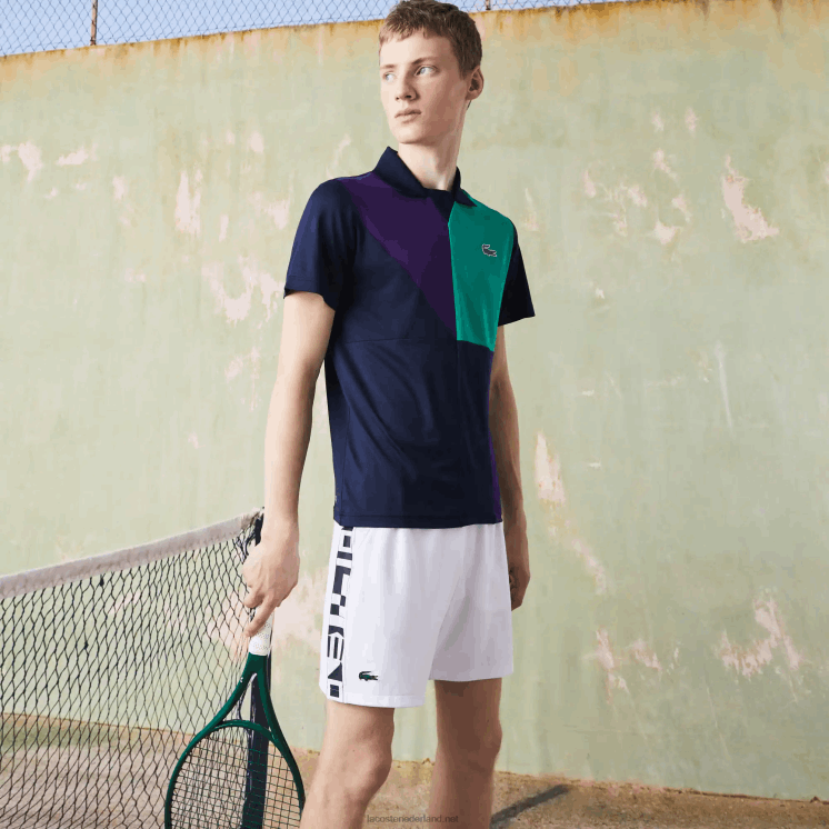 Lacoste tennisshort met contrasterende sportprint 0828H1536 wit 800 Heren