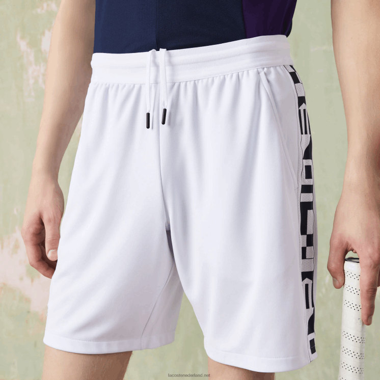 Lacoste tennisshort met contrasterende sportprint 0828H1536 wit 800 Heren