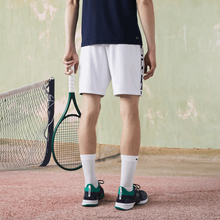Lacoste tennisshort met contrasterende sportprint 0828H1536 wit 800 Heren