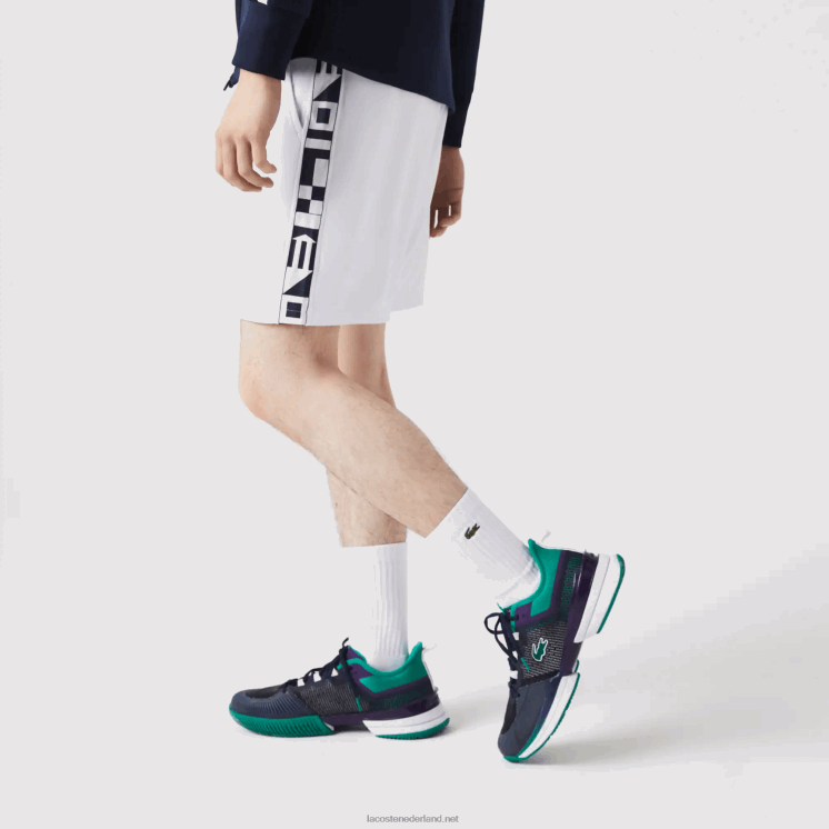 Lacoste tennisshort met contrasterende sportprint 0828H1536 wit 800 Heren