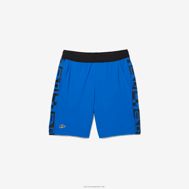 Lacoste tennisshort met contrasterende sportprint 0828H1537 blauw zwart 6j4 Heren