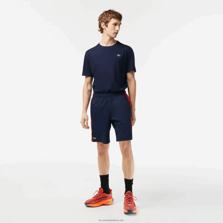 Lacoste tennisshort van gerecycled polyester 0828H426 marineblauw rood oranje xii Heren