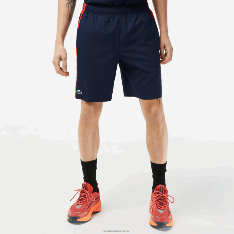 Lacoste tennisshort van gerecycled polyester 0828H426 marineblauw rood oranje xii Heren