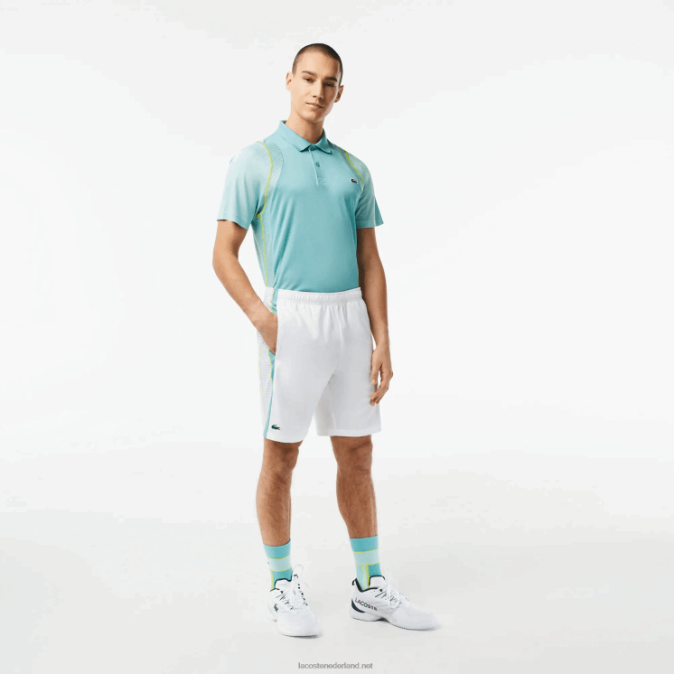 Lacoste tennisshort van gerecycled polyester 0828H427 wit groen geel bh3 Heren