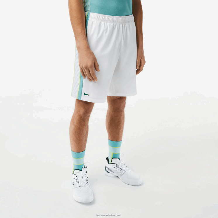 Lacoste tennisshort van gerecycled polyester 0828H427 wit groen geel bh3 Heren