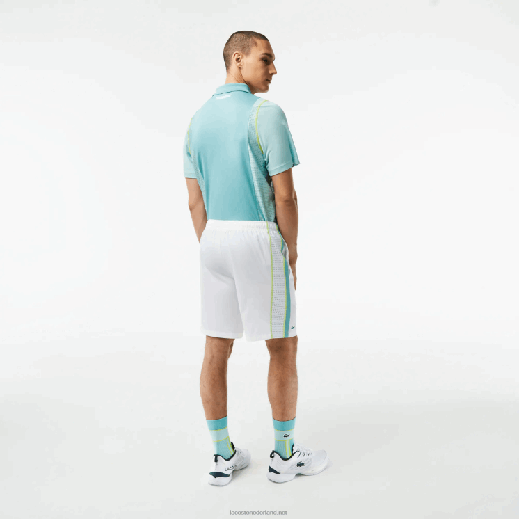 Lacoste tennisshort van gerecycled polyester 0828H427 wit groen geel bh3 Heren
