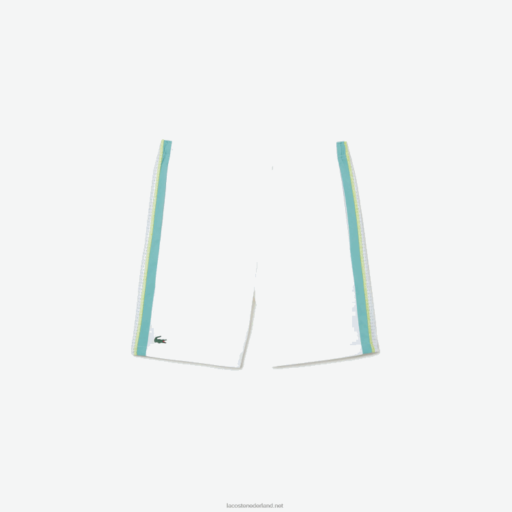 Lacoste tennisshort van gerecycled polyester 0828H427 wit groen geel bh3 Heren