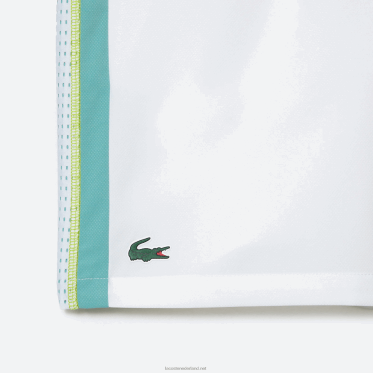 Lacoste tennisshort van gerecycled polyester 0828H427 wit groen geel bh3 Heren