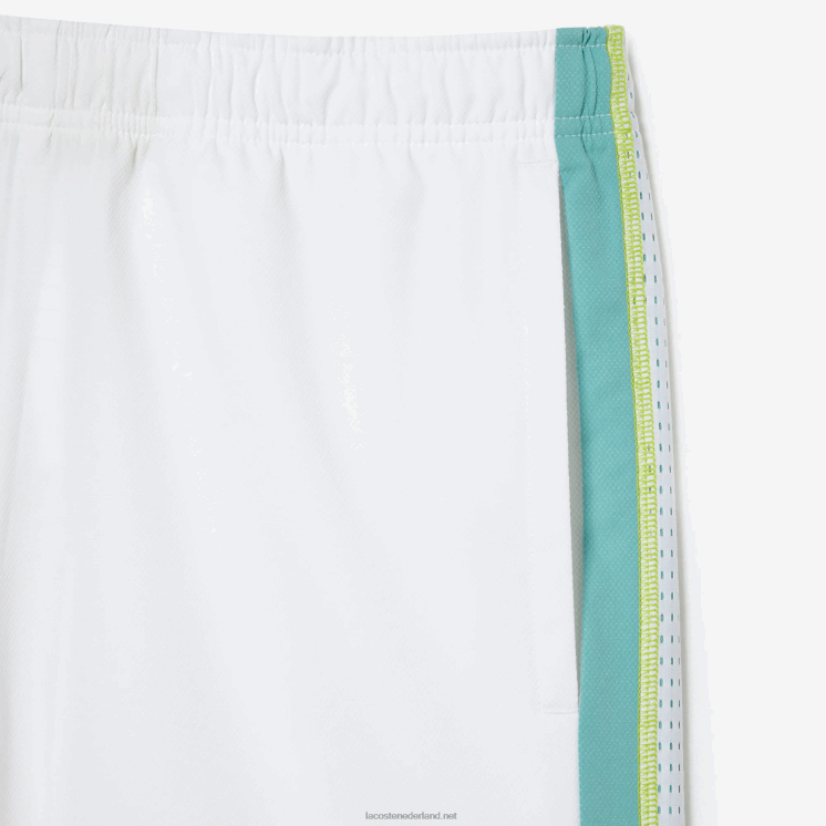 Lacoste tennisshort van gerecycled polyester 0828H427 wit groen geel bh3 Heren