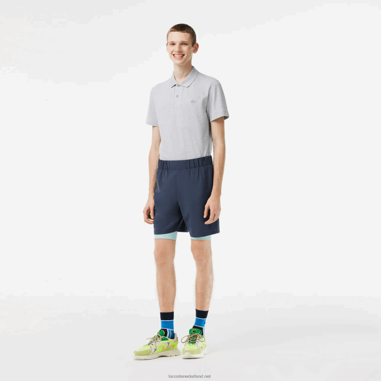 Lacoste tweekleurige sportshort met ingebouwde onderbroek 0828H480 blauw lichtgroen b00 Heren