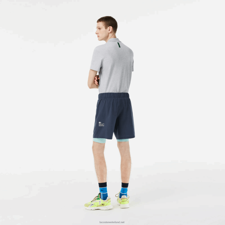 Lacoste tweekleurige sportshort met ingebouwde onderbroek 0828H480 blauw lichtgroen b00 Heren