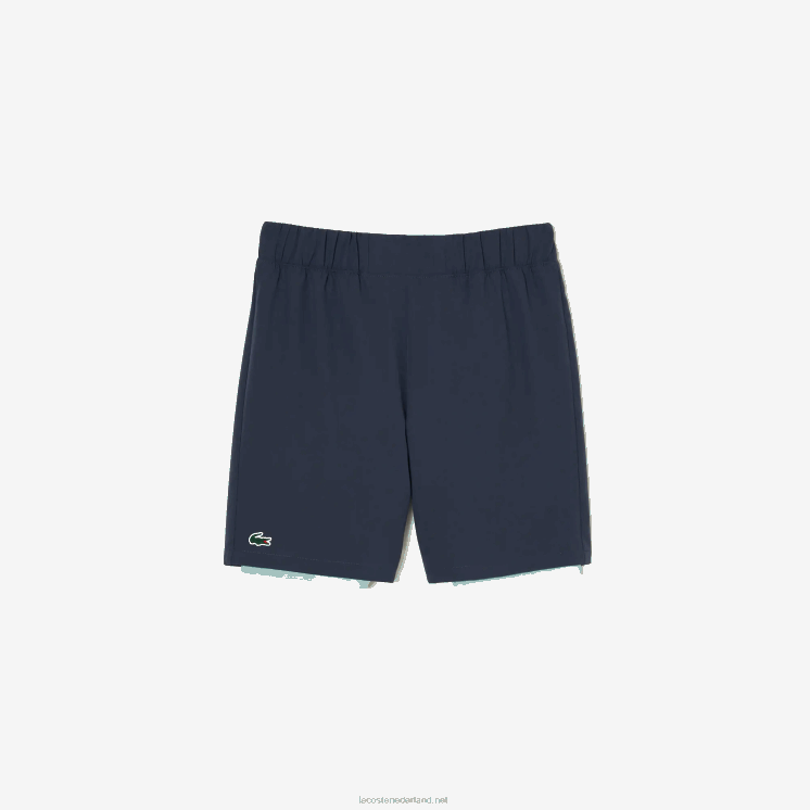 Lacoste tweekleurige sportshort met ingebouwde onderbroek 0828H480 blauw lichtgroen b00 Heren