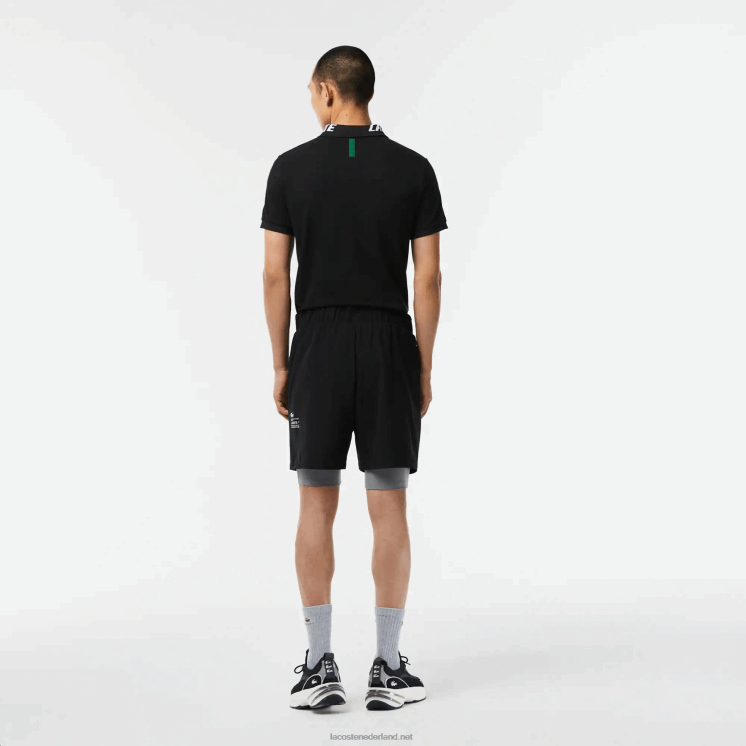 Lacoste tweekleurige sportshort met ingebouwde onderbroek 0828H481 zwart grijs chine x0i Heren