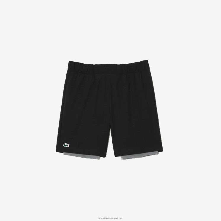 Lacoste tweekleurige sportshort met ingebouwde onderbroek 0828H481 zwart grijs chine x0i Heren