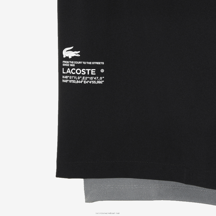 Lacoste tweekleurige sportshort met ingebouwde onderbroek 0828H481 zwart grijs chine x0i Heren
