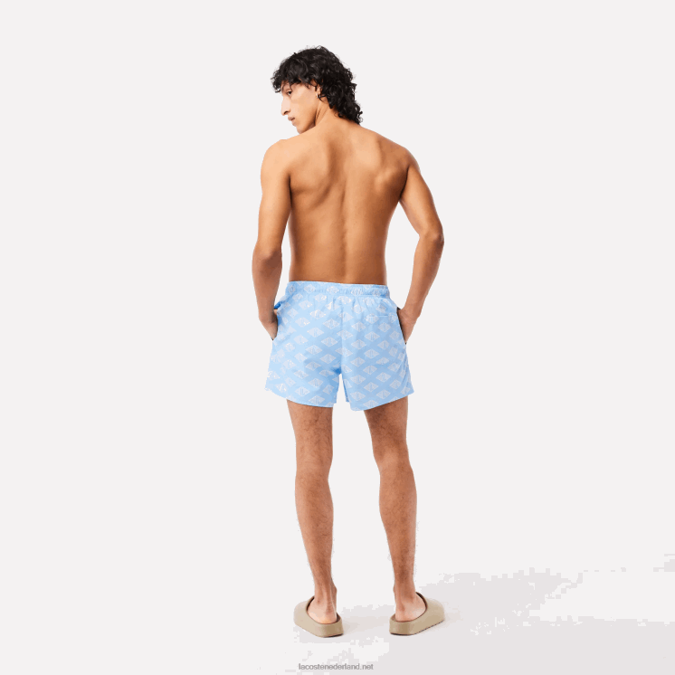 Lacoste tweekleurige zwembroek met monogramprint 0828H529 blauw wit fv2 Heren