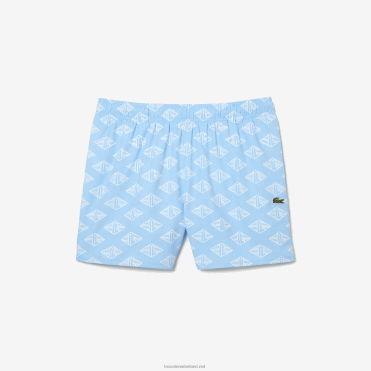 Lacoste tweekleurige zwembroek met monogramprint 0828H529 blauw wit fv2 Heren