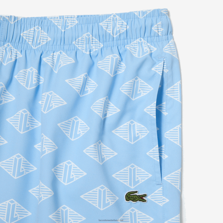 Lacoste tweekleurige zwembroek met monogramprint 0828H529 blauw wit fv2 Heren