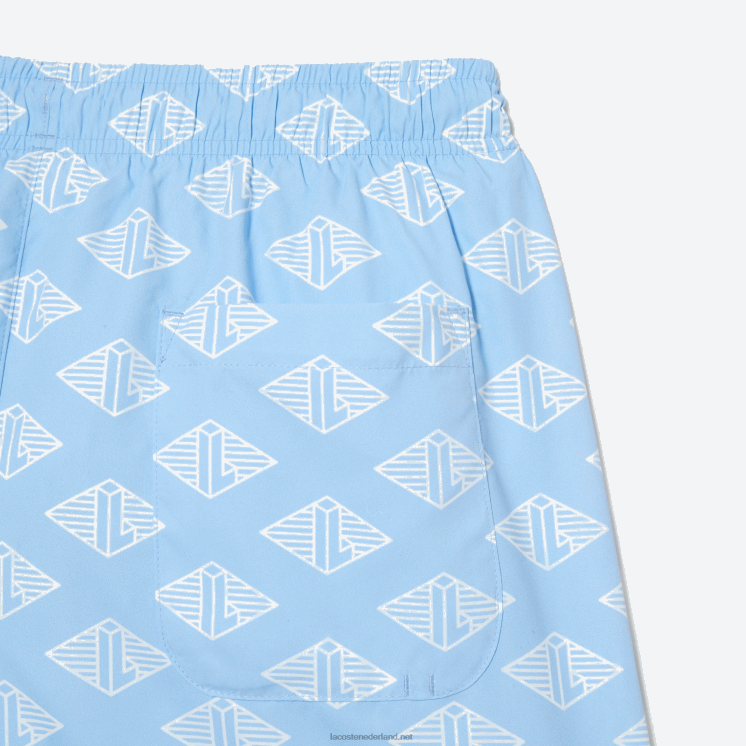 Lacoste tweekleurige zwembroek met monogramprint 0828H529 blauw wit fv2 Heren