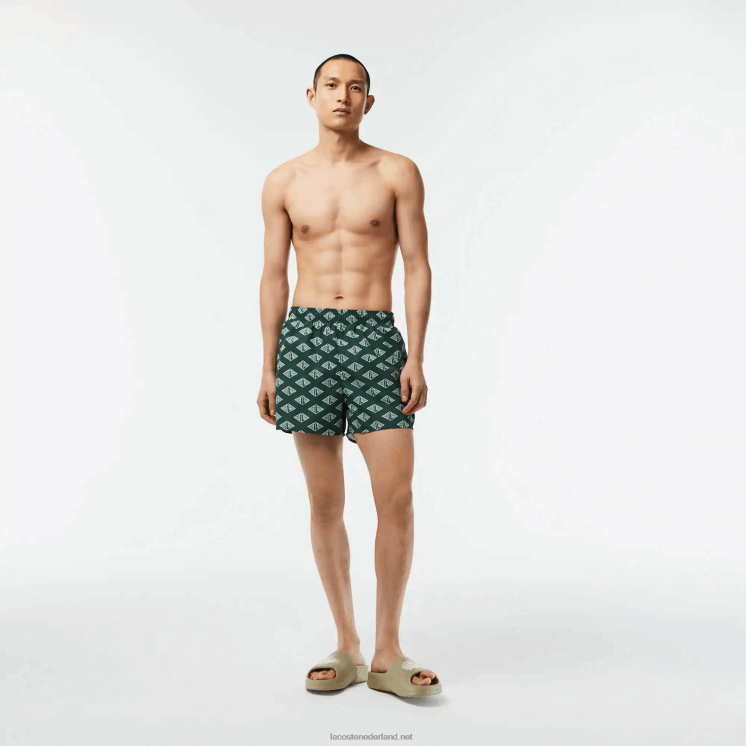 Lacoste tweekleurige zwembroek met monogramprint 0828H530 groen wit jr Heren