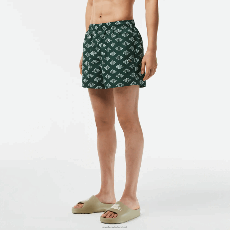 Lacoste tweekleurige zwembroek met monogramprint 0828H530 groen wit jr Heren