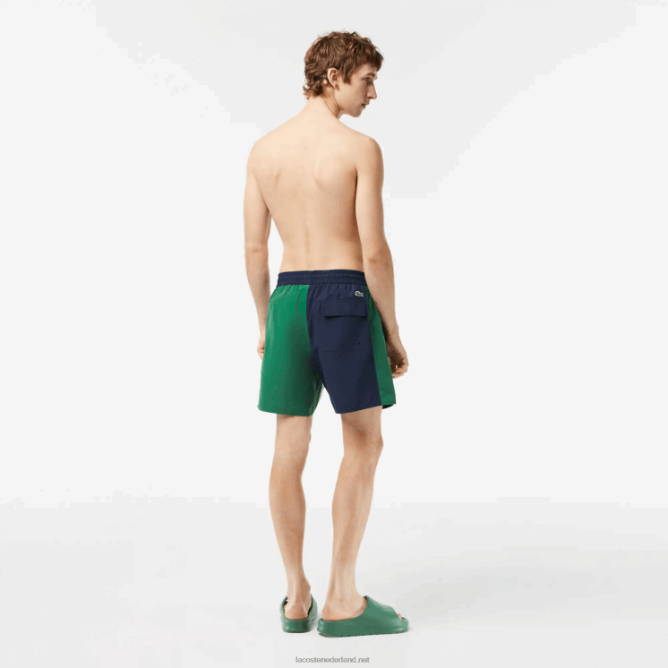 Lacoste zwembroek met kleurvlakken van gerecycled polyester 0828H520 marineblauw groen wit asst Heren