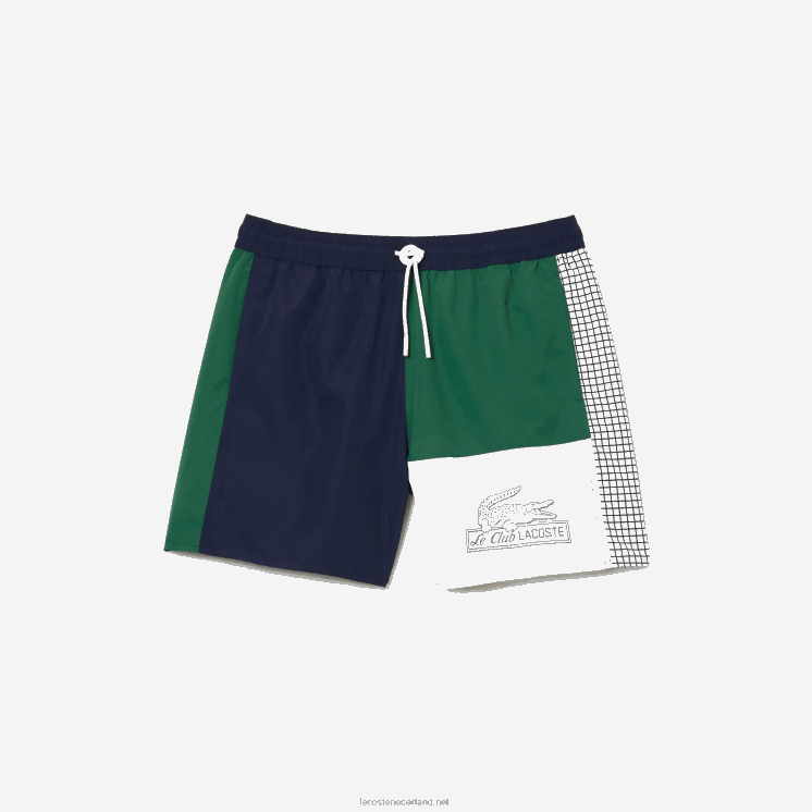 Lacoste zwembroek met kleurvlakken van gerecycled polyester 0828H520 marineblauw groen wit asst Heren