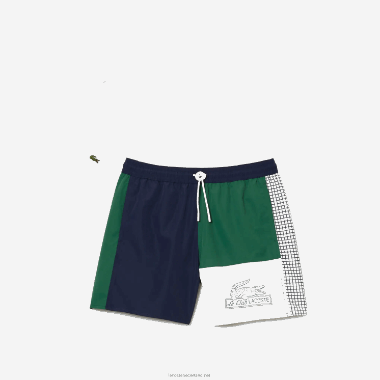 Lacoste zwembroek met kleurvlakken van gerecycled polyester 0828H520 marineblauw groen wit asst Heren