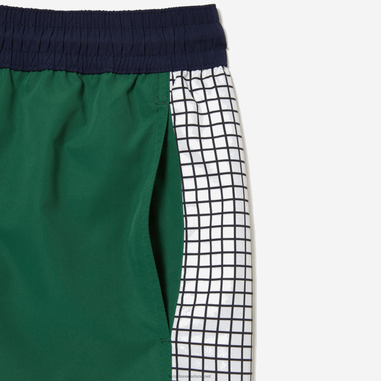 Lacoste zwembroek met kleurvlakken van gerecycled polyester 0828H520 marineblauw groen wit asst Heren
